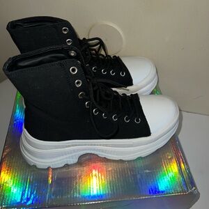 Stylish Black and White High-Top Sneakers